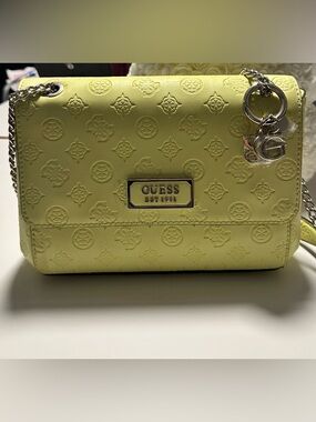 GUESS Lemon Yellow Embossed Logo Crossbody Bag